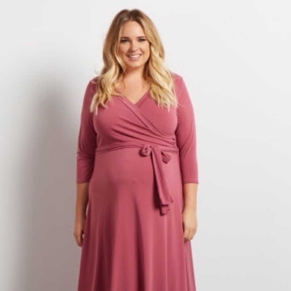 Pinkblush mauve 3/4 faux wrap maxi dress
